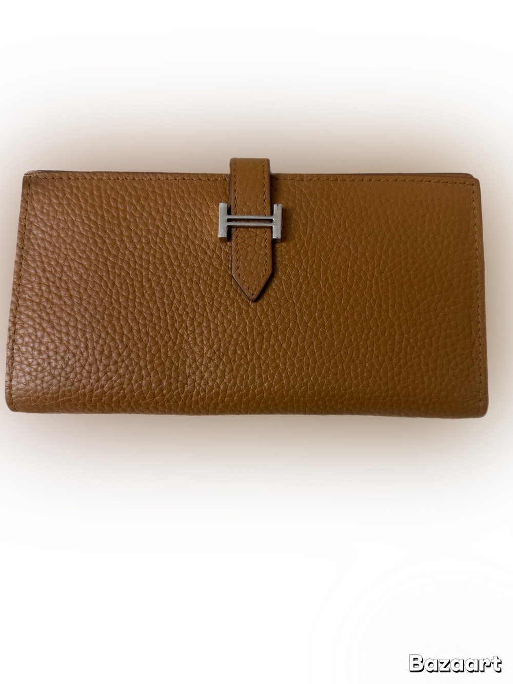Hermes Brown Leather Long Wallet with Silver H clasp